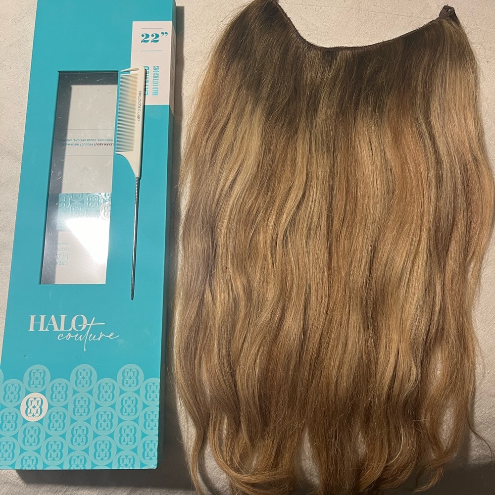 22” layered human hair halo couture extensions dirty blonde